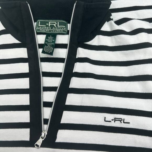 Lauren Ralph Lauren Jackets & Blazers - L-RL Lauren Active 1/4 Zip Mock Neck Stripe Top White Black Sz L Pickleball Golf